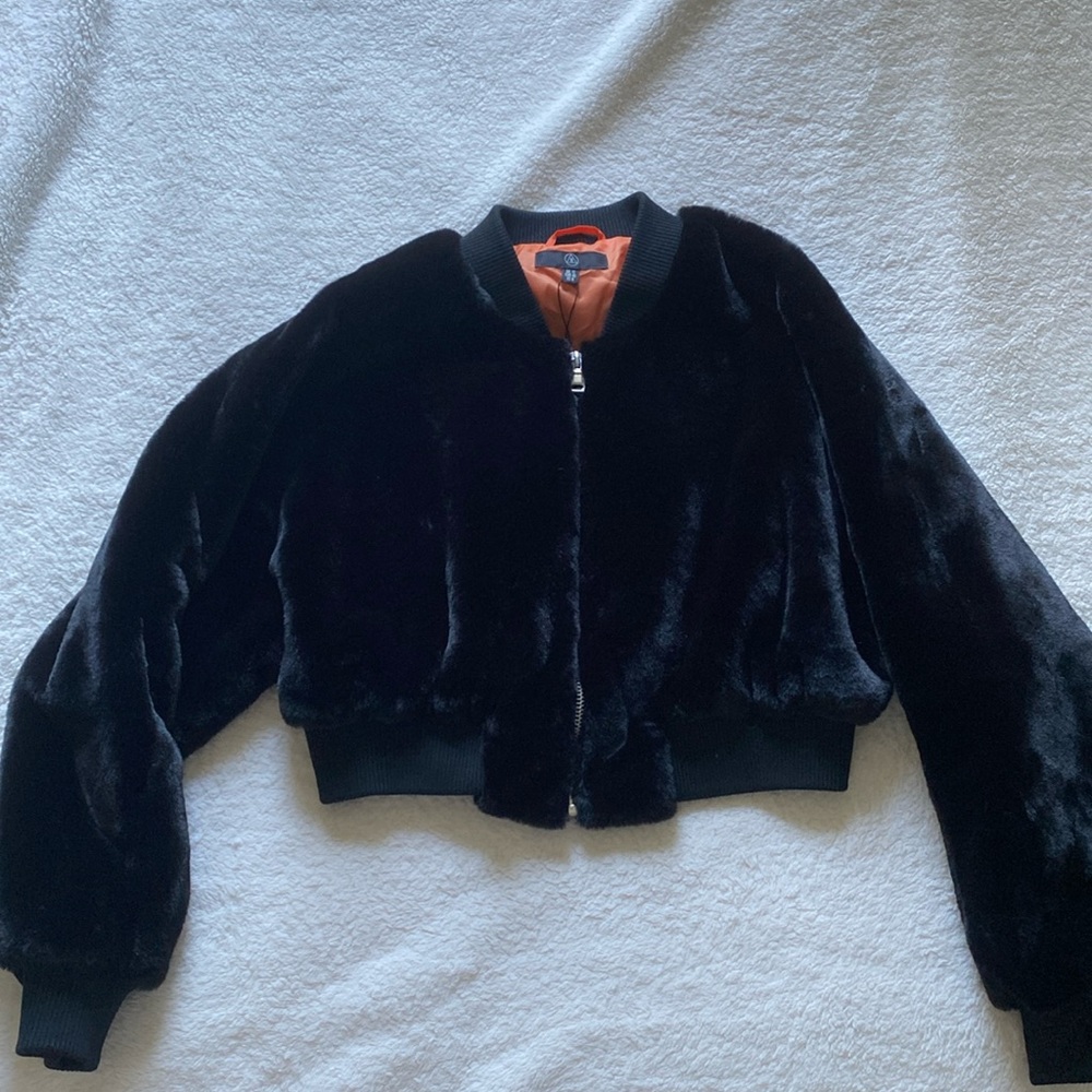 New with tags. Misguided cropped faux fur bomber jacket.